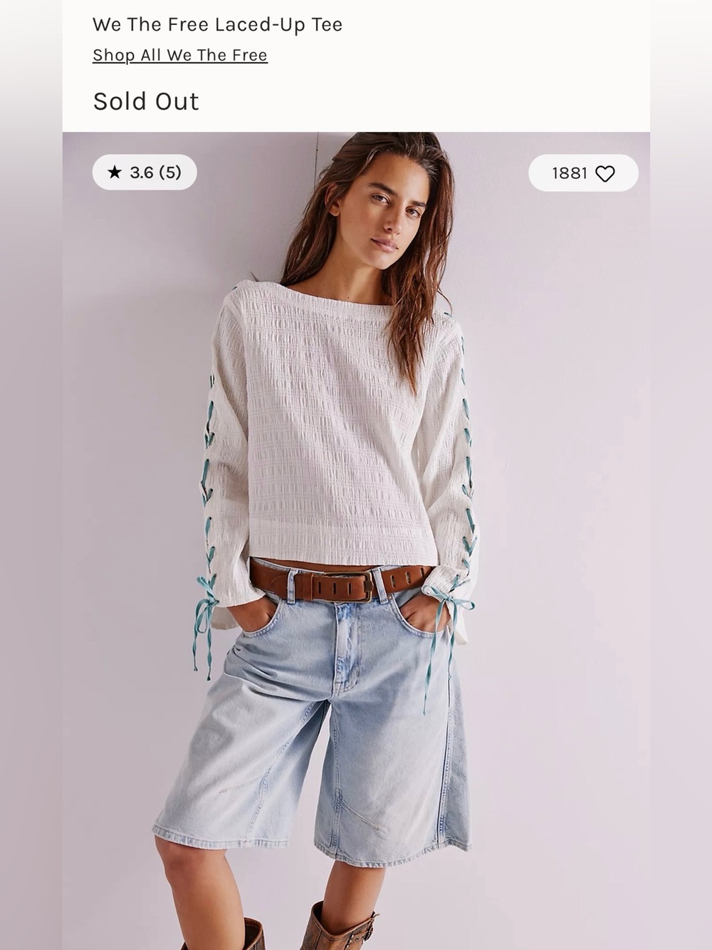 Free People White Lace-Up Sleeve Top with Teal Ties